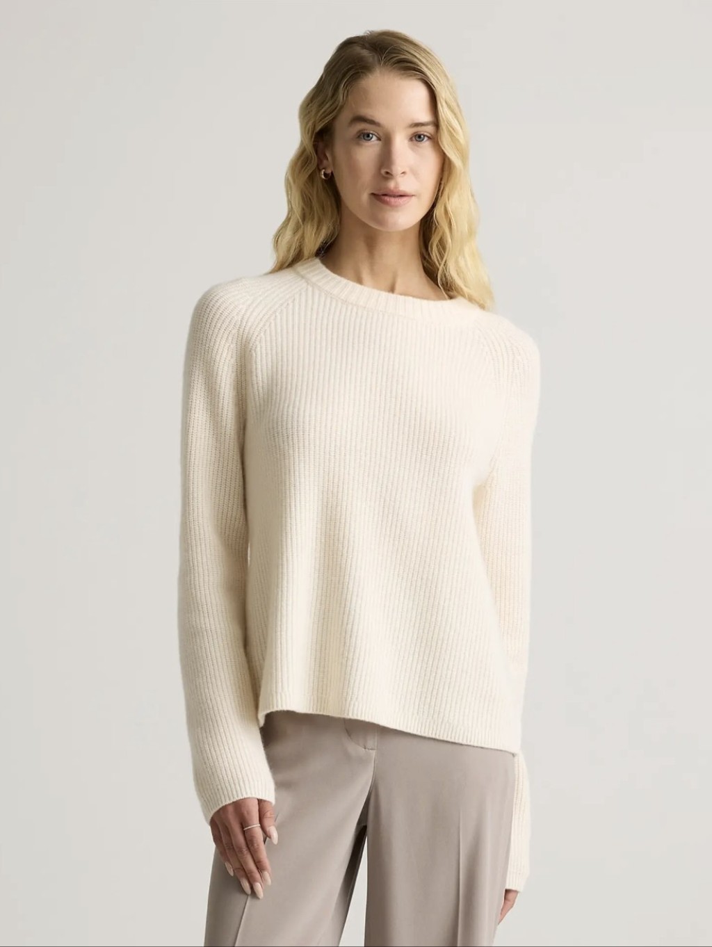 Quince Mongolian Cashmere Fisherman Crewneck Sweater Ivory Med Nwot